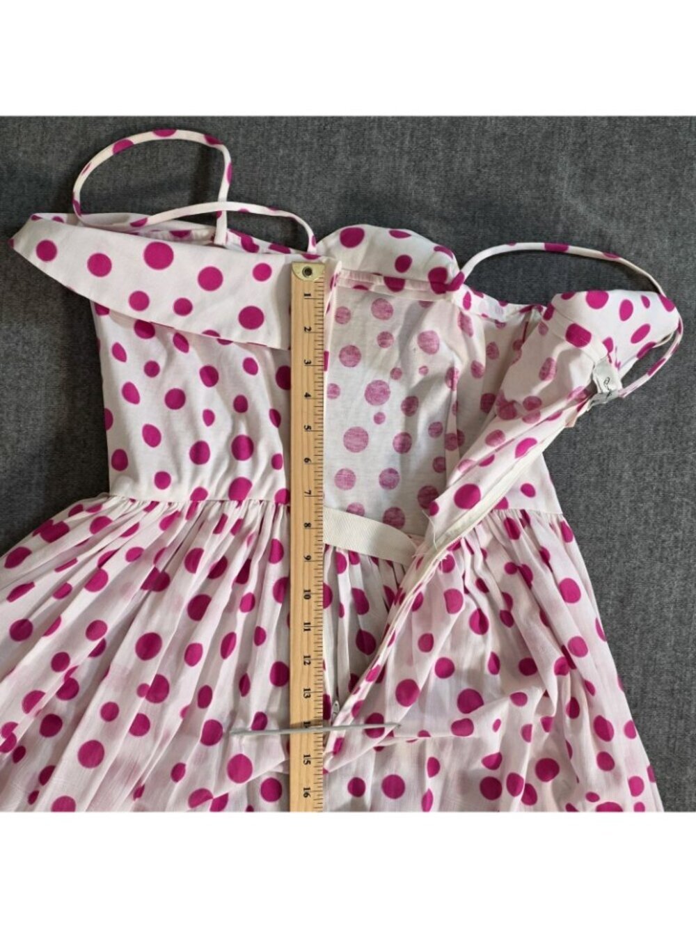 Vtg Bessi Firenze Italy Dress US 8 Pink Polka Dot Cotton Belted Midi Retro Chic - Picture 14 of 16